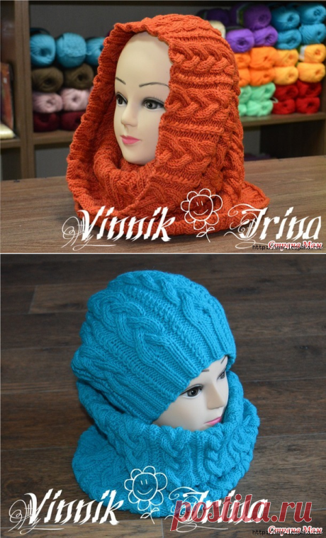 4 теплых зимних комплекта (шапка+снуд) спицами! - делаем своими руками