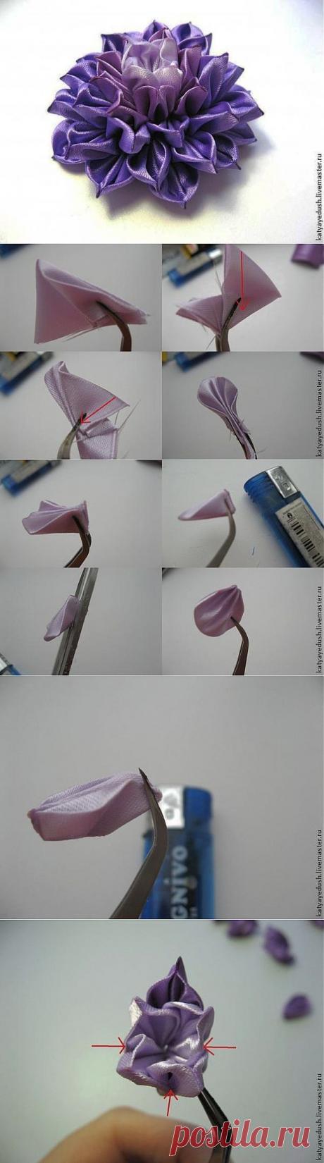 Цветок из ткани в технике канзаши, МК Кати Едуш .