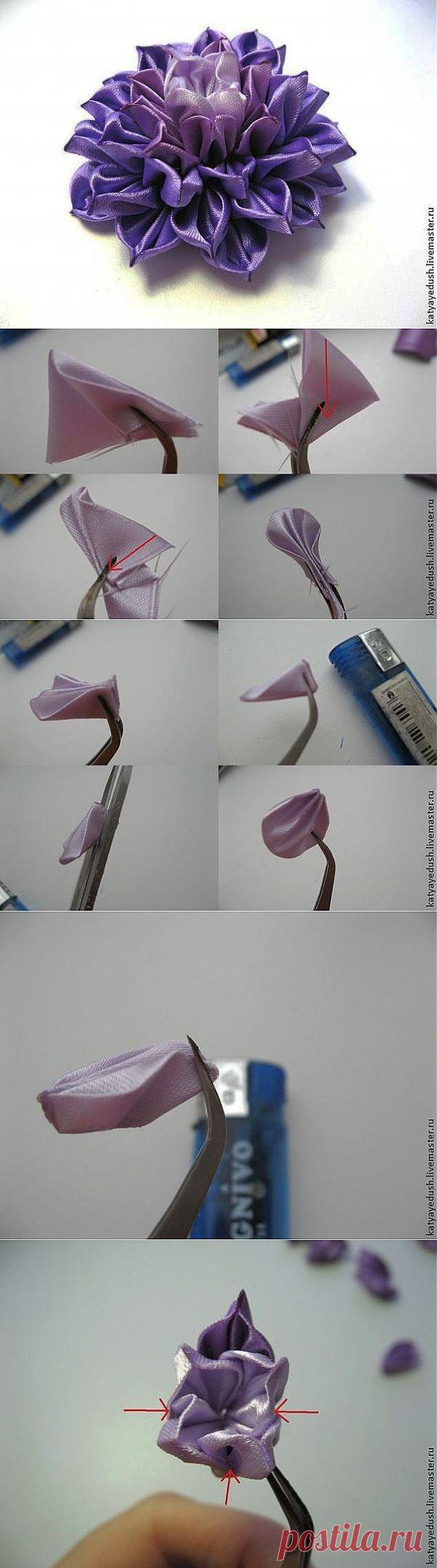 Цветок из ткани в технике канзаши, МК Кати Едуш .