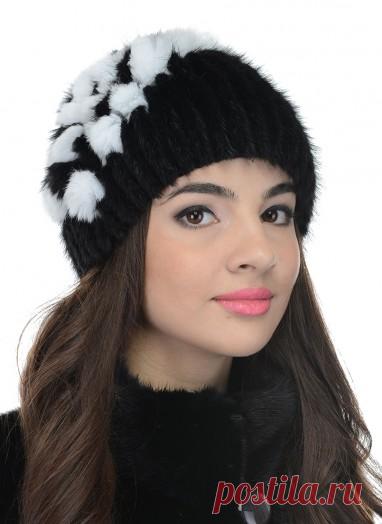 Женской головной убор Шарик из ондатры 17 Виноград черного цвета за 2900 руб.