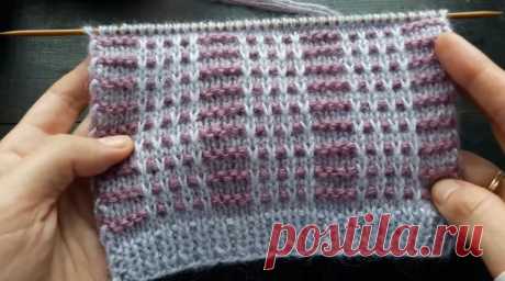 Красивый двухцветный узор со снятыми петлями - Knitting.Klubok.ru.com