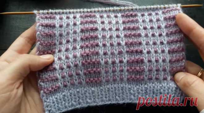 Красивый двухцветный узор со снятыми петлями - Knitting.Klubok.ru.com
