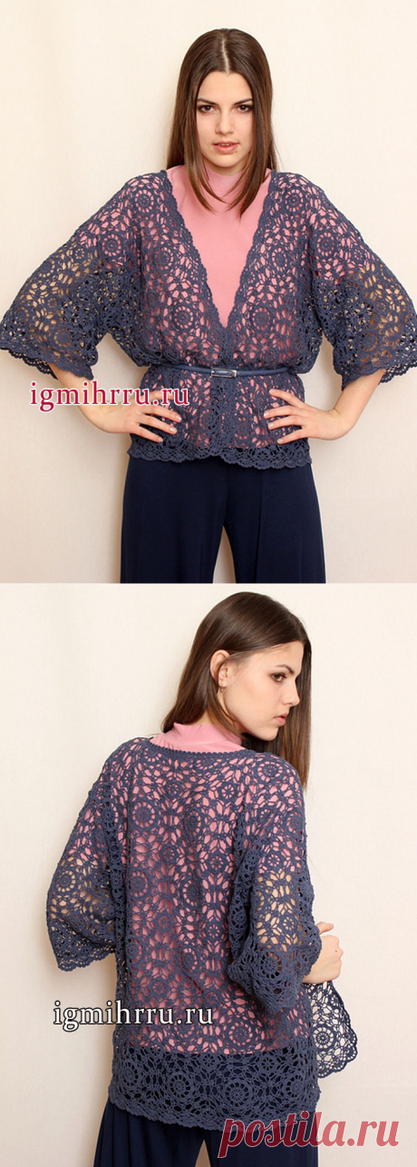 Кружевной жакет из мотивов. Вязание крючком