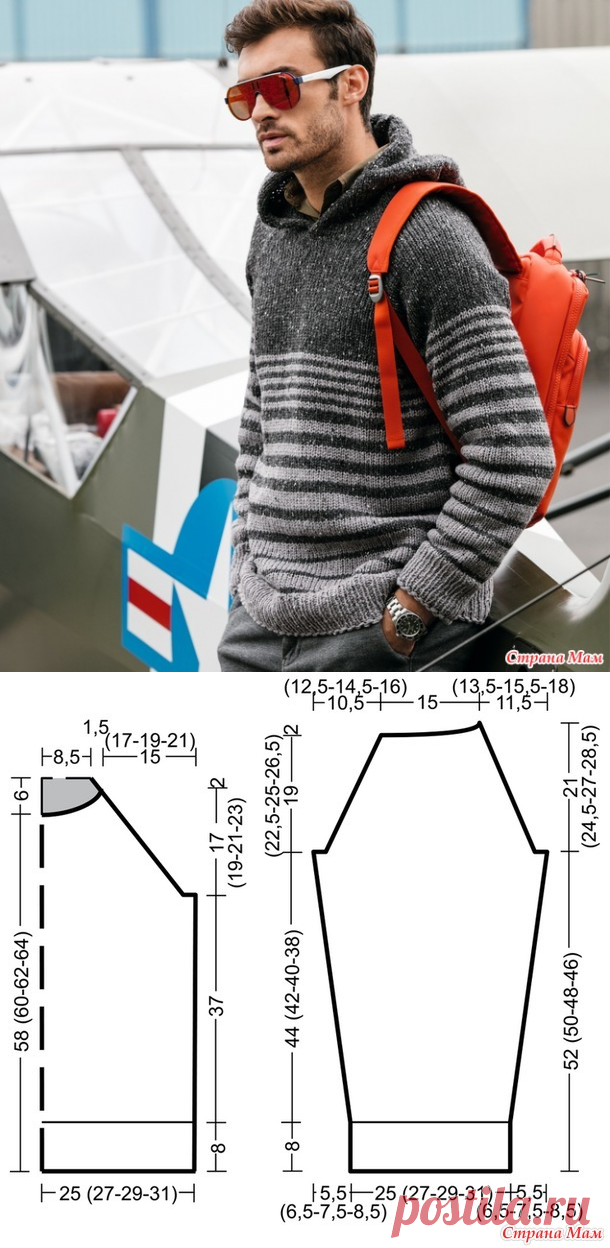 Мужской пуловер с капюшоном - Вязание спицами - Страна Мам
