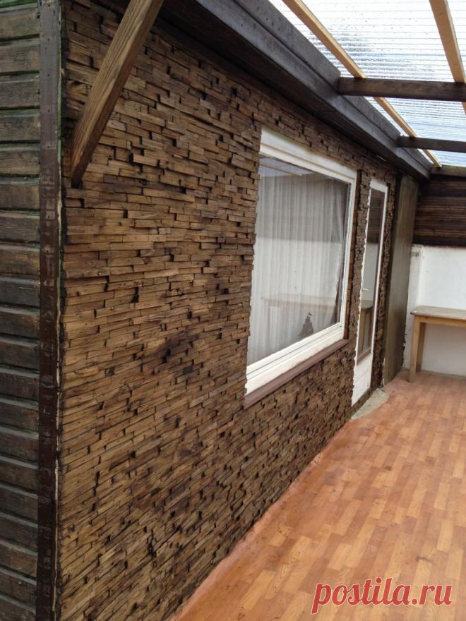Идея отделки стены деревянной мозаикой. Дачный вариант | Самоделкино