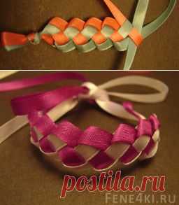 Плоская фенечка из ленточек. Фенечки из мулине. Схемы фенечек. Как плести фенечки.