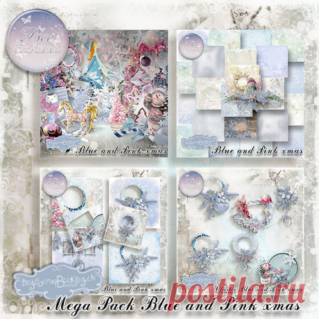 Нежный зимний скрап-набор &quot;Blue And Pink Xmas&quot;