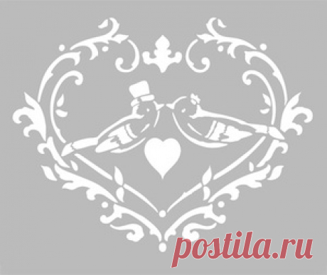 Pochoir Adhésif 28 x 20 cm COEUR SHABBY &amp; OISEAUX