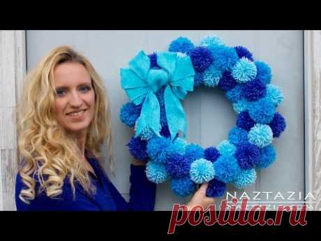 DIY Tutorial - How to Make Easy Simple Beginner Yarn Pom Pom Wreath - Pompom Pompoms