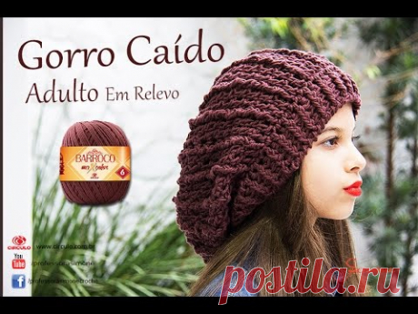 Gorro de Crochê Caído ADULTO em relevo - Professora Simone