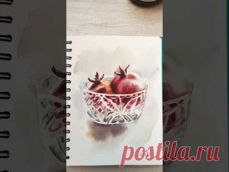 Гранаты в вазочке акварелью. #art #акварель #watercolor