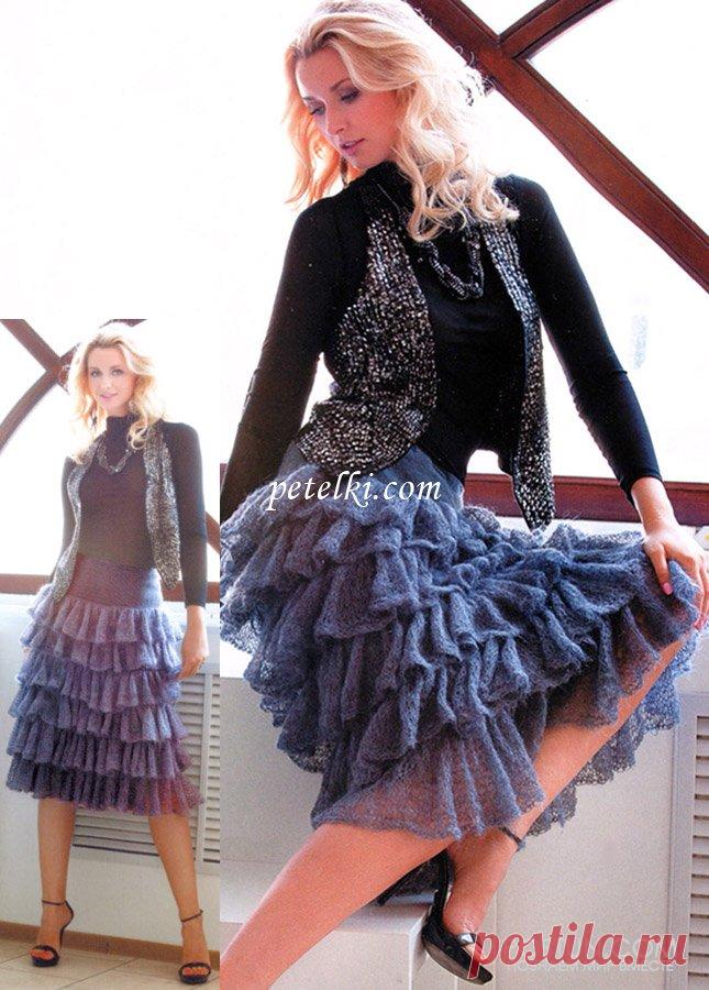 Длинная кружевная юбка из мохера с оборками вязанная спицами и крючком | Блог elisheva.ru