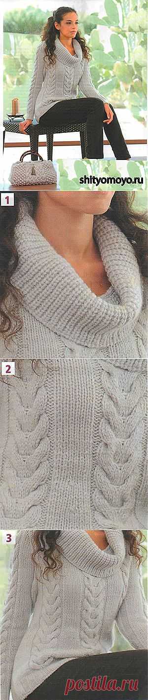Серый пуловер, связанный спицами. Описание и схемы вязания бесплатно/Пуловеры. Жакеты. Джемперы. Кофточки. Блузки. Свитера/Вязание/Статьи / Шитье, вязание, рукоделие, бисероплетение