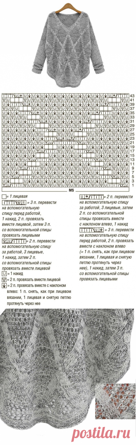 Свободный пуловер с ромбами. Связать красивый женский свитер спицами |