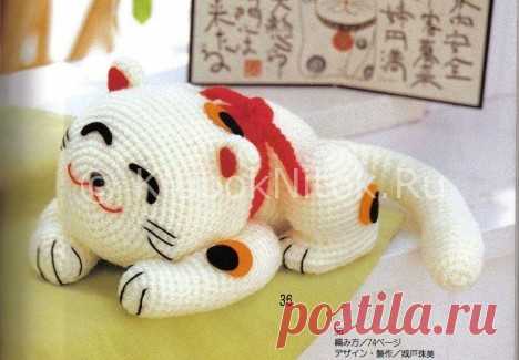 Белый японский кот | Вязание для детей | Вязание спицами и крючком. Схемы вязания.