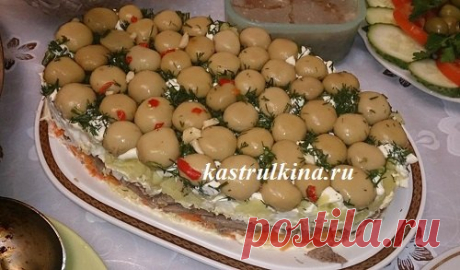 Очень вкусный и красивый салат с целыми шампиньонами &quot;Грибная полянка&quot;