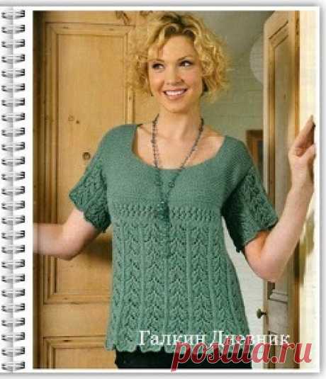 Простая летняя кофточка спицами Простая женская кофточка связанная спицами. Модель очень простая. Прекрасный вариант для начинающих рукодельниц.