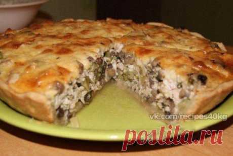 Очень вкусный пирог с курицей и шампиньонами

Итого на 100 грамм - 90.36 ккал: Белки- 9.11 Жиры - 3.03Углеводы - 6.37

Ингредиенты:
филе куриное 140 г
шампиньоны (в т. ч. замороженные) 200 г
лук репчатый 1 шт. 
яйцо 2 шт. 
цельнозерновая мука 50 г
разрыхлитель 1/2 ч. л. 
молоко 0% 150 г
приправы, специи и соль по вкусу

Приготовление:
Готовится легко, ингредиентов не много. Приятно то, что его можно видоизменять по своему вкусу, главное, уловить принцип и пропорции.
Прекра...