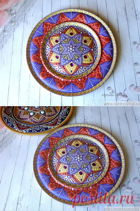 Декоративная тарелка Сказки Ярилы, деревянная, точечная роспись