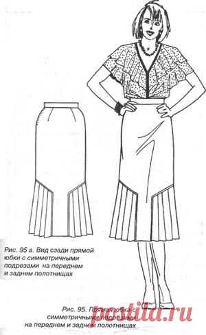 Прямая юбка с симметричными подрезами на переднем и заднем полотнищах