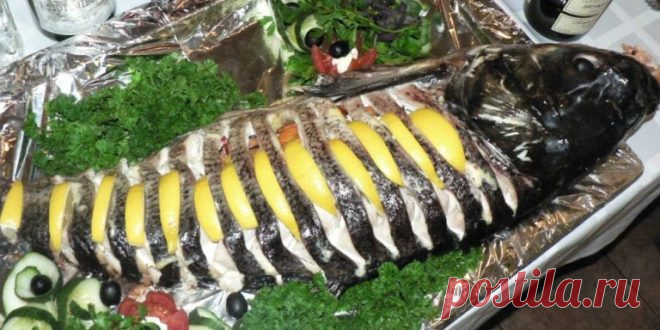 Карп запеченный с грибами