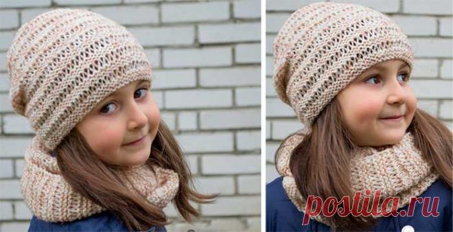 Комплект шапка и снуд спицами