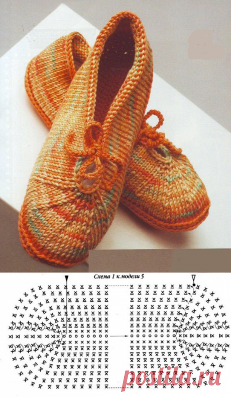 Тапочки связаны крючком и спицами