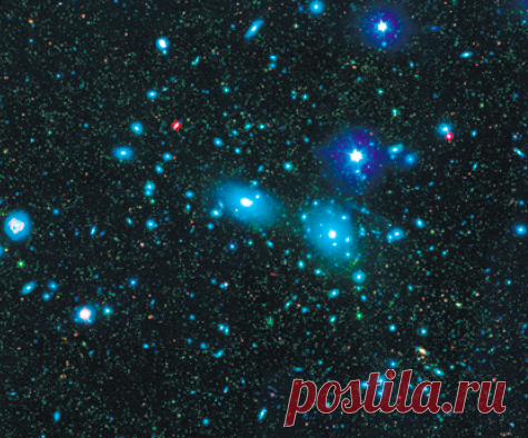 Галактическое скопление Кома, увиденное через сильный телескоп.