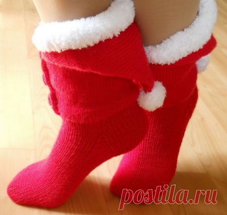 Купить Счастливое Рождество. Носки вязаные, шерстяные, подарок ручной работы - ярко-красный