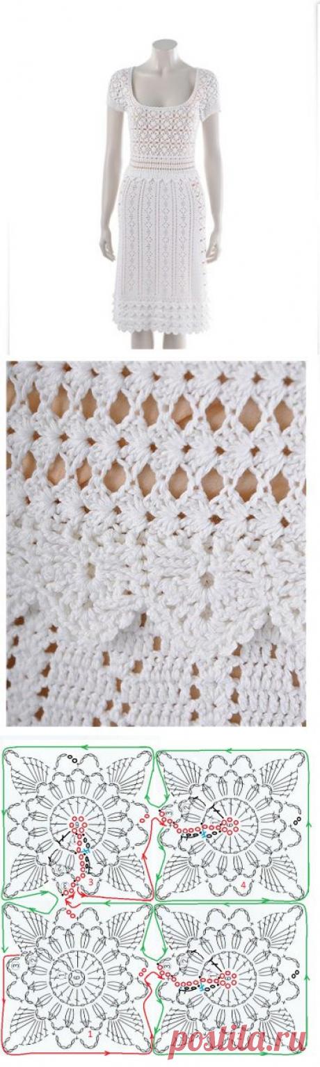 Белое платье. Безотрывное вязание