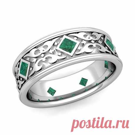 Кольцо. Кольцо обручальное. Белое золото. Изумруды.