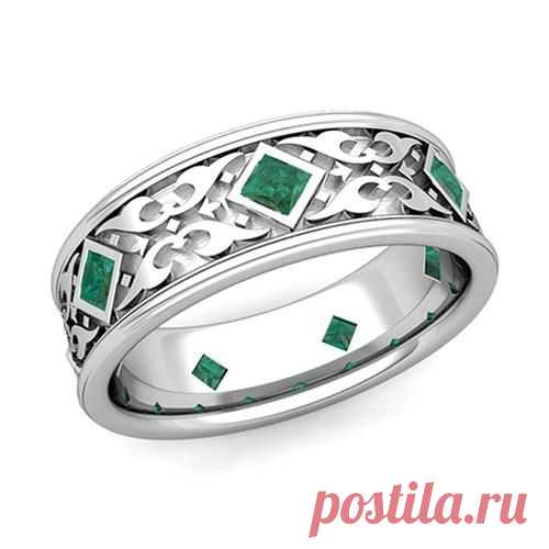 Кольцо. Кольцо обручальное. Белое золото. Изумруды.