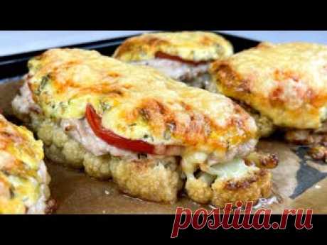 Положила на капусту, и мы обалдели от результата! РЕЦЕПТ без хлопот! Вкусно и на УЖИН, и на обед! ПРОДУКТЫ:-цветная капуста-1шт-фарш куриный - 150-200гр-соль,перец-по вкусу-молотый кориандр-1/2ч.л.-помидор-1шт-зелень-укроп,петрушка-майоне-2ст.л.-горчица зернистая-1ч.л.-чеснок-2зубчика-сыр твердый-50-70гр