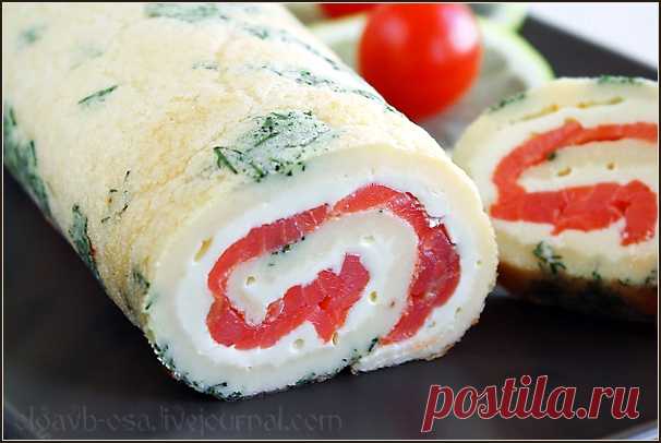 кулинарные рецепты с фотографиями - Закусочный рулет с красной рыбой