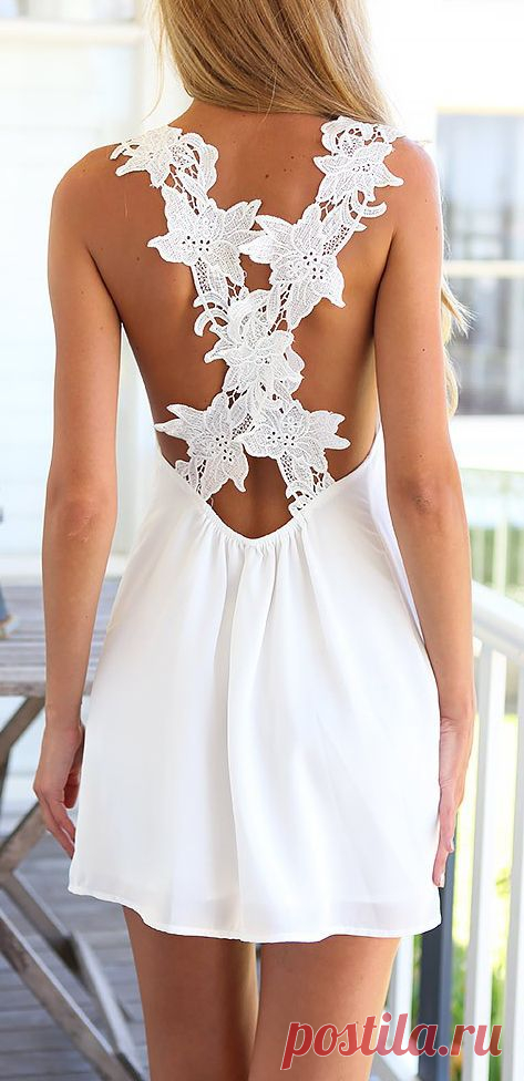 White Crisscross Back Shift Dress