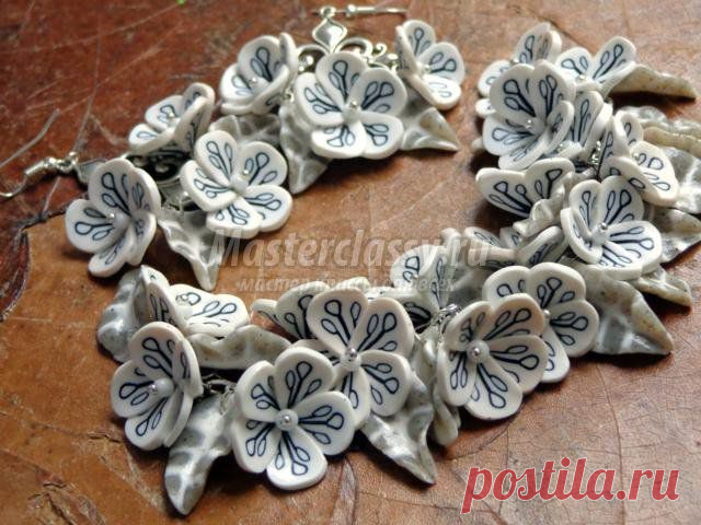 Комплект из полимерной глины. Черно-белые цветы. Мастер-класс с пошаговыми фото
