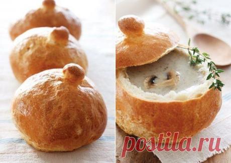 Грибной крем-суп в хлебе.