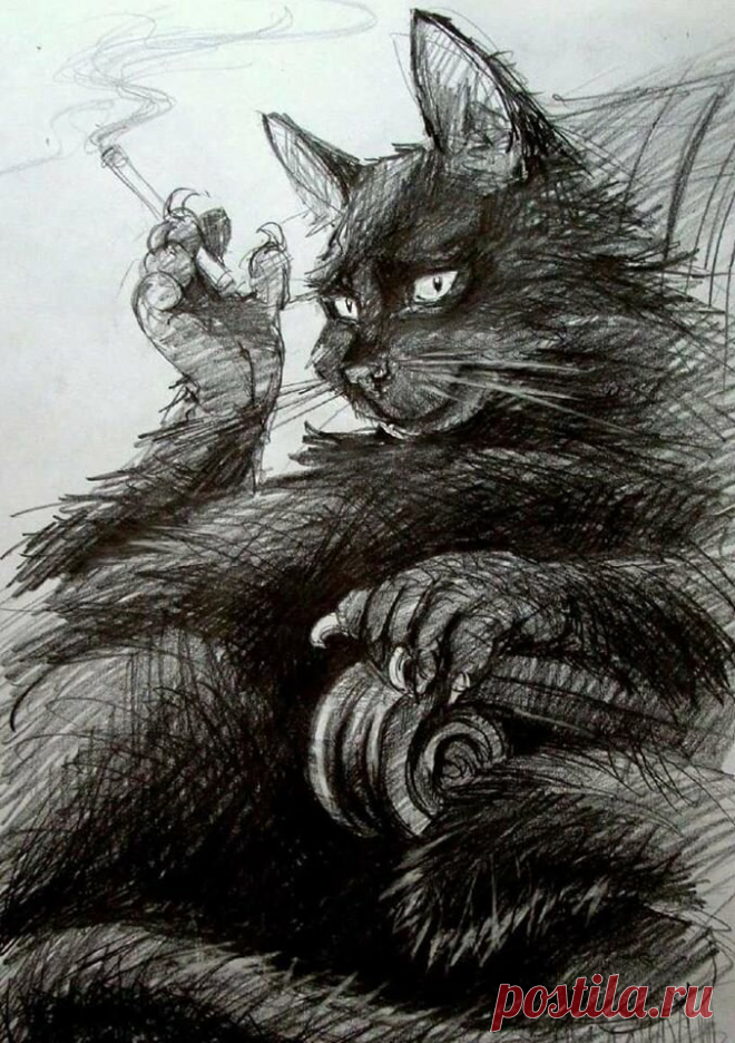 Кот Бегемот глазами художников из разных стран мира и его цитаты.Ч.1 | Белая и пушистая | Яндекс Дзен