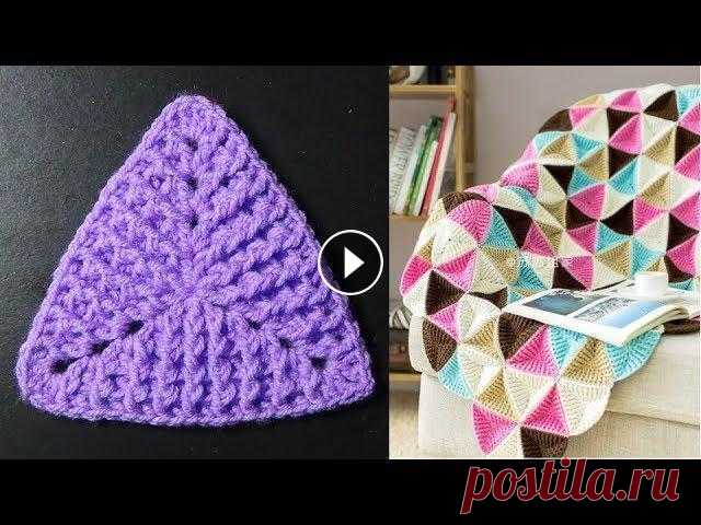 Плед из треугольных мотивов с рельефными столбиками.(мк). Помощь на покупку пряжи Сбер банк: 5228 6005 0291 3587 Вяжем треугольный мотив рельефными столбиками. Справиться даже начинающая вязальщица. Просто и ...