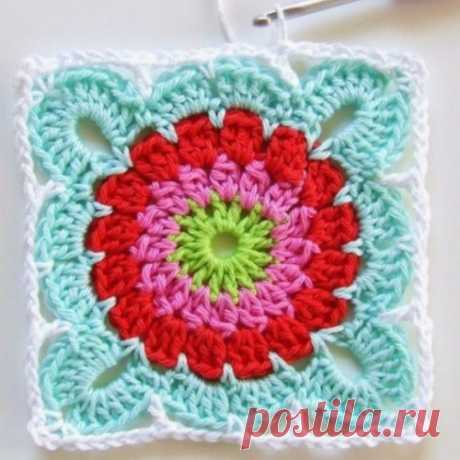 Квадрат с цветком для вязания пледа (и не только!). Мастер-класс.