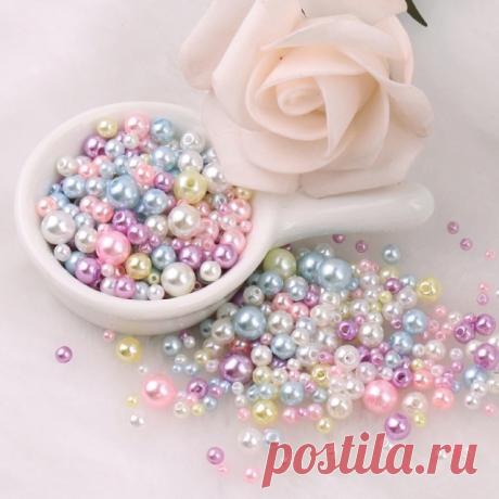 Бусины с отверстием шт./упак., круглые бусины с имитацией под жемчуг из акрила «сделай сам» для ювелирных изделий, размер 3, 4, 5, 6, 8 мм, 150-200, разные цвета | Дом и сад | АлиЭкспресс