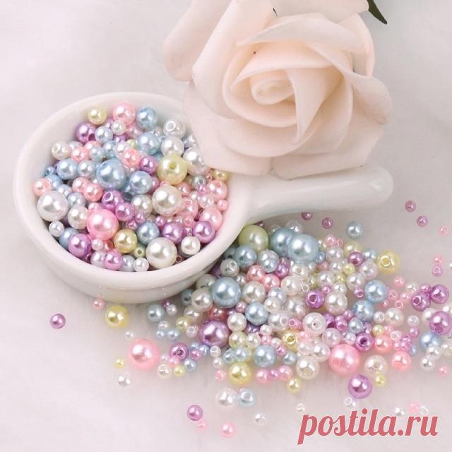 Бусины с отверстием шт./упак., круглые бусины с имитацией под жемчуг из акрила «сделай сам» для ювелирных изделий, размер 3, 4, 5, 6, 8 мм, 150-200, разные цвета | Дом и сад | АлиЭкспресс