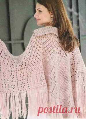 Вязаная крючком накидка с воротником. Схема вязания здесь http://labhousehold.com/crochet-cape-with-collar.html