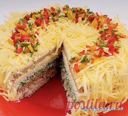 Бутербродный торт с окороком и сыром