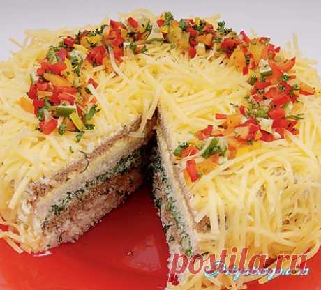 Бутербродный торт с окороком и сыром