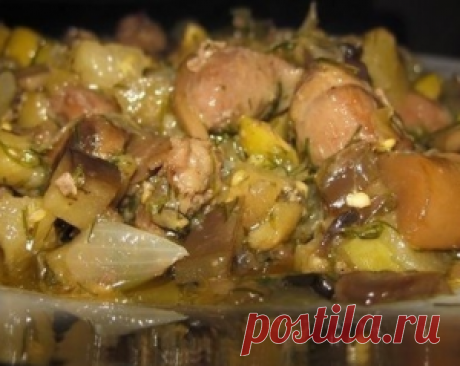 КУРИНЫЕ СЕРДЕЧКИ С БАКЛАЖАНАМИ