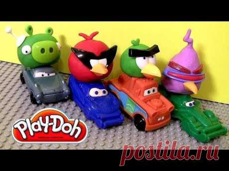 Play Doh Cars Angry Birds Space Mater &amp; Lightning McQueen as Red Bird and Bad Piggies Disney Pixar