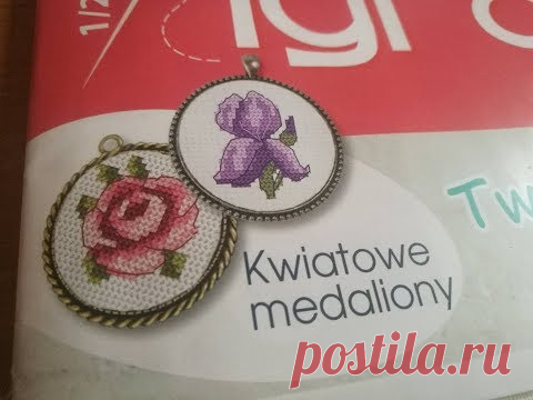 Haft krzyżykowy, o co w tym chodzi, jak zacząć :) medalion z kwiatem.