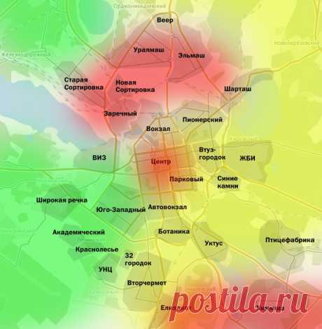 Правда об экологии Екатеринбурга / КАРТА «живых» и «мертвых» районов города. - Деловой квартал