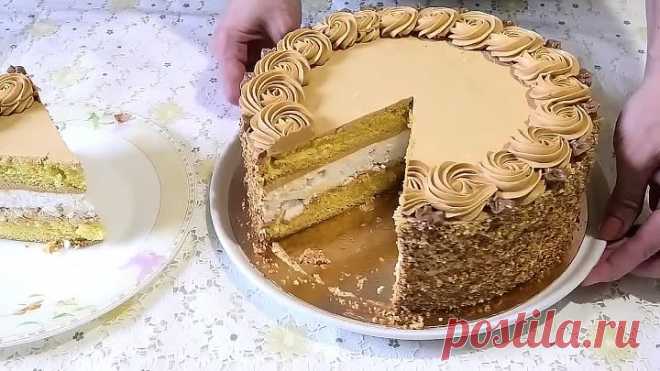 Бисквитный торт с БЕЗЕ и кремом СО СГУЩЁНКОЙ.